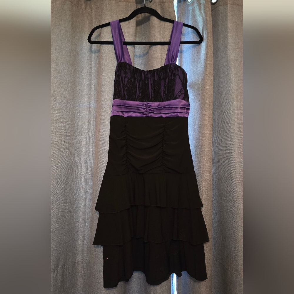 Deb Elegant Black and Purple Tiered Dress